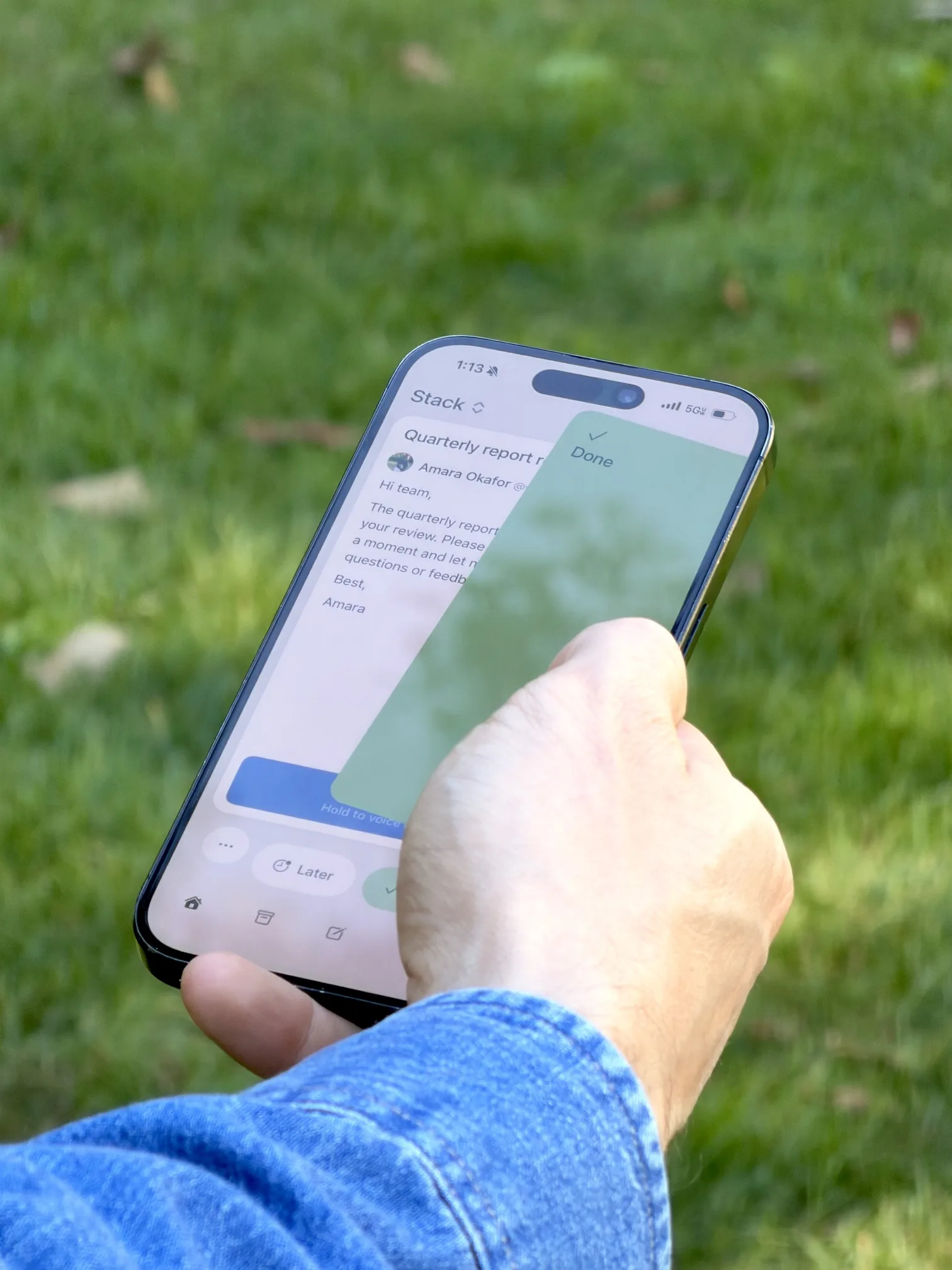 Swiping an email to Done in Avec on an iPhone